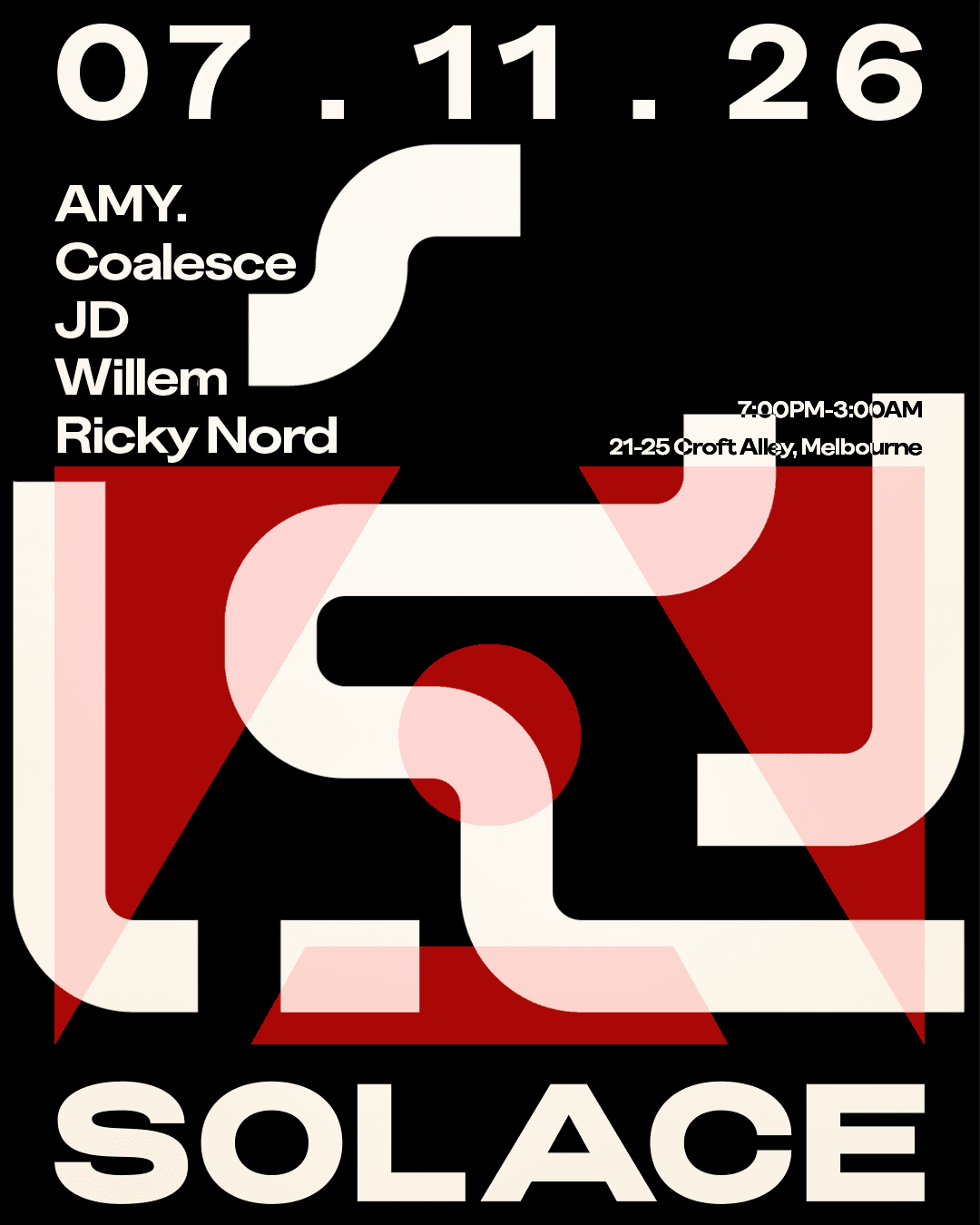 Solace Invites W/ Coalesce AMY. Willem JD Ricky Nord flyer