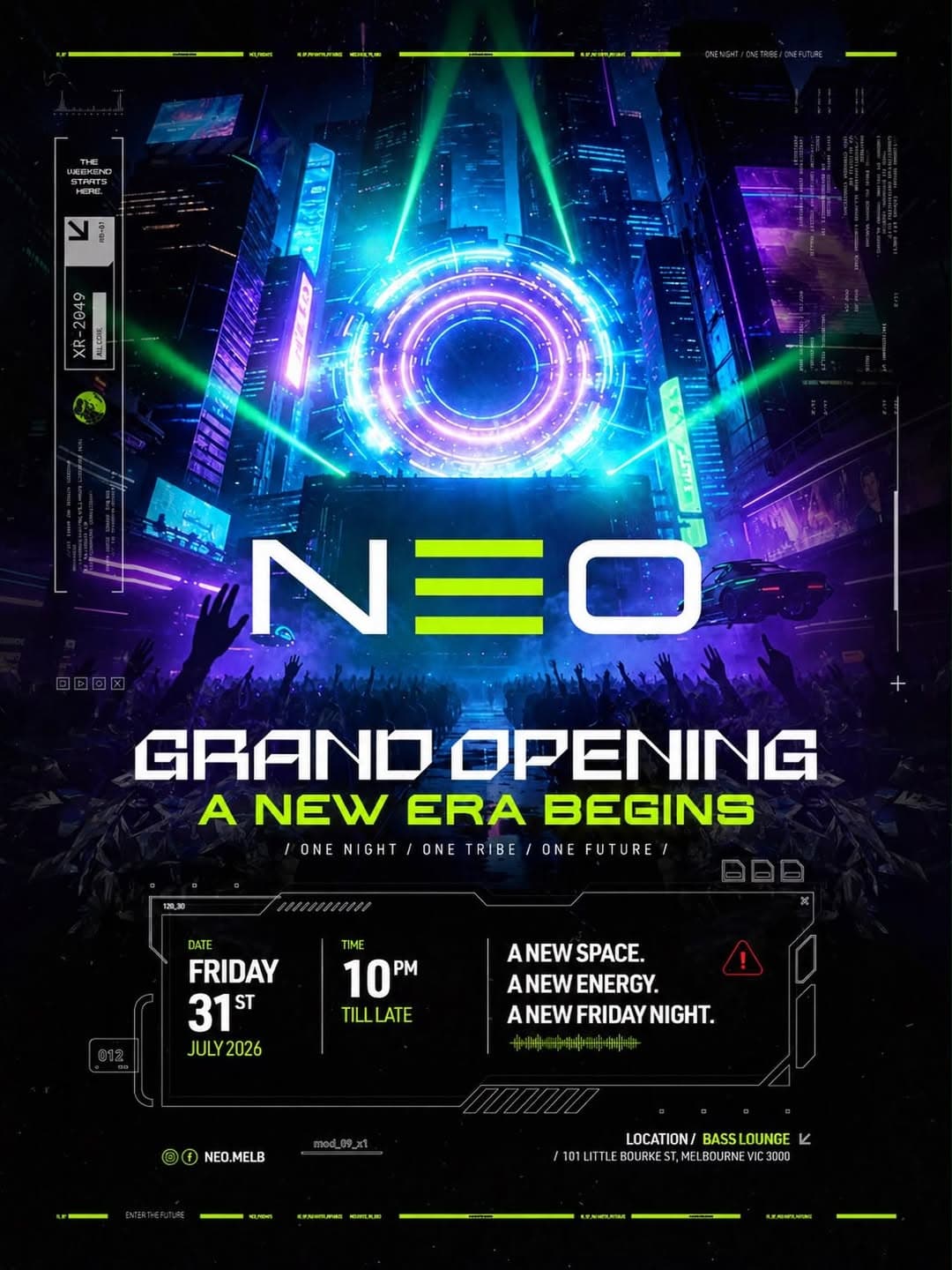 NEO Melbourne Grand Opening flyer