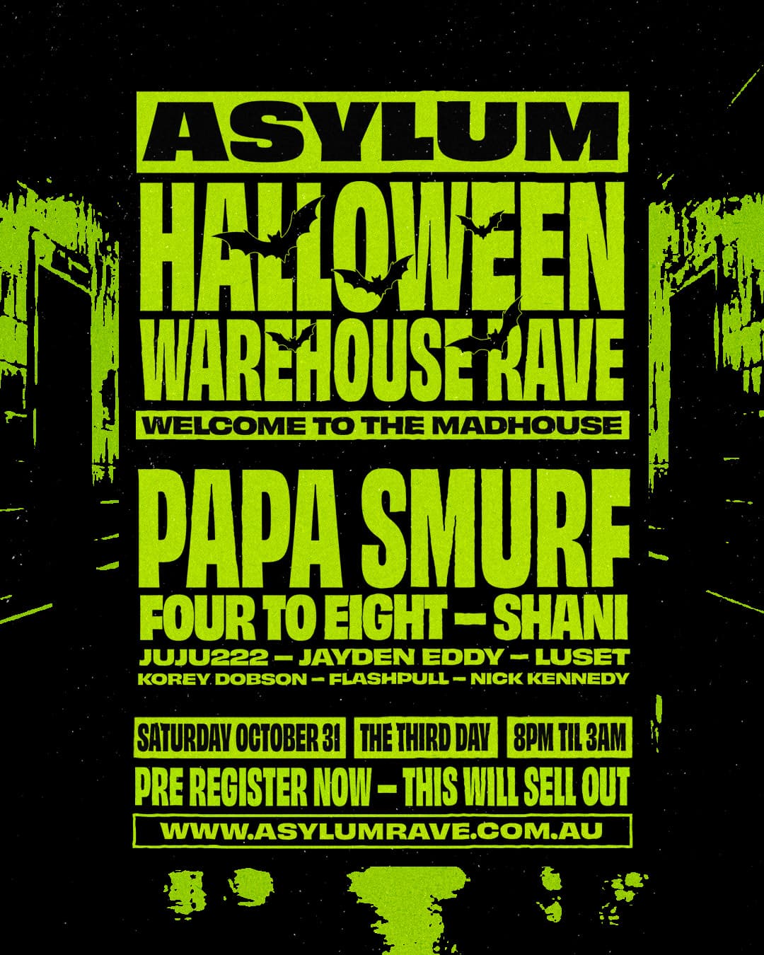 ASYLUM HALLOWEEN WAREHOUSE RAVE flyer