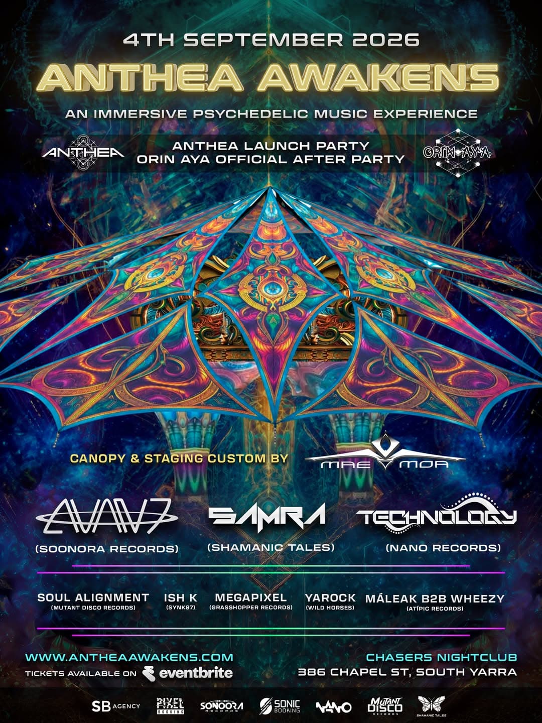 Anthea Awakens Launch Party & Orin Aya Official After Party flyer