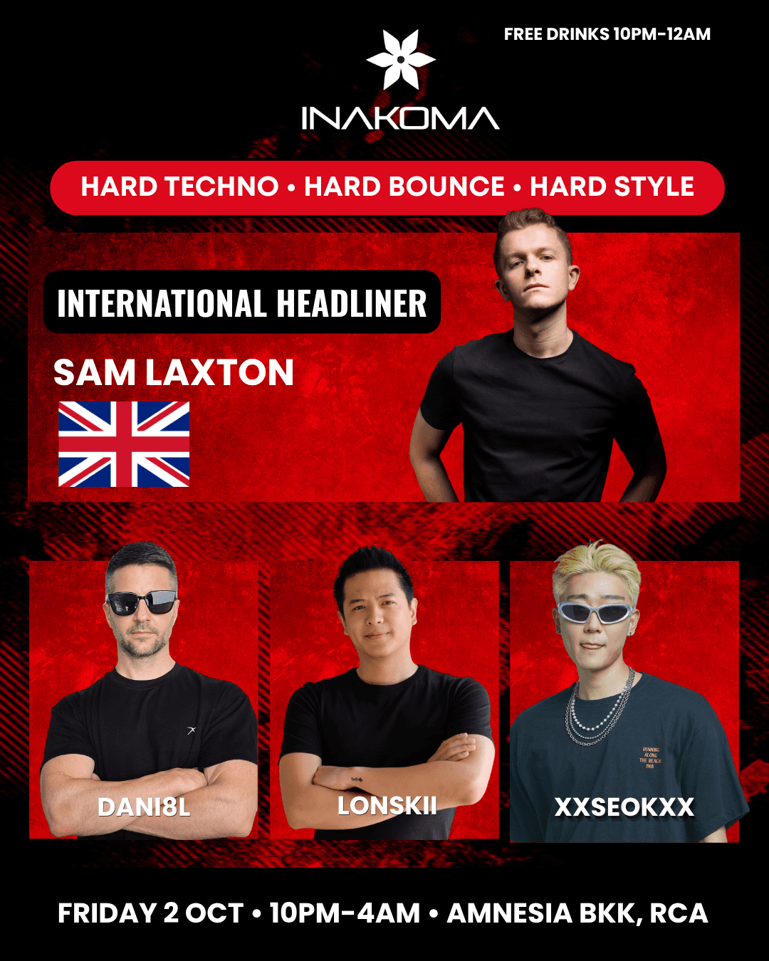 Hard Techno Rave feat. Sam Laxton - FREE Drinks by INAKOMA flyer - image 2 of 2