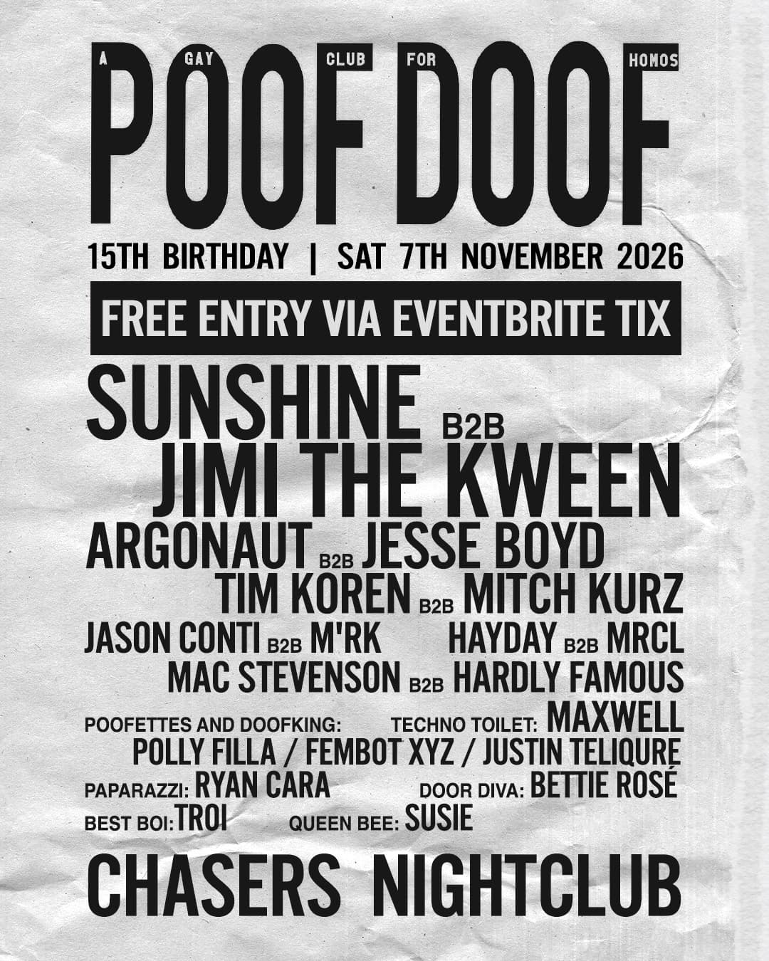 POOF DOOF 15th Birthday flyer