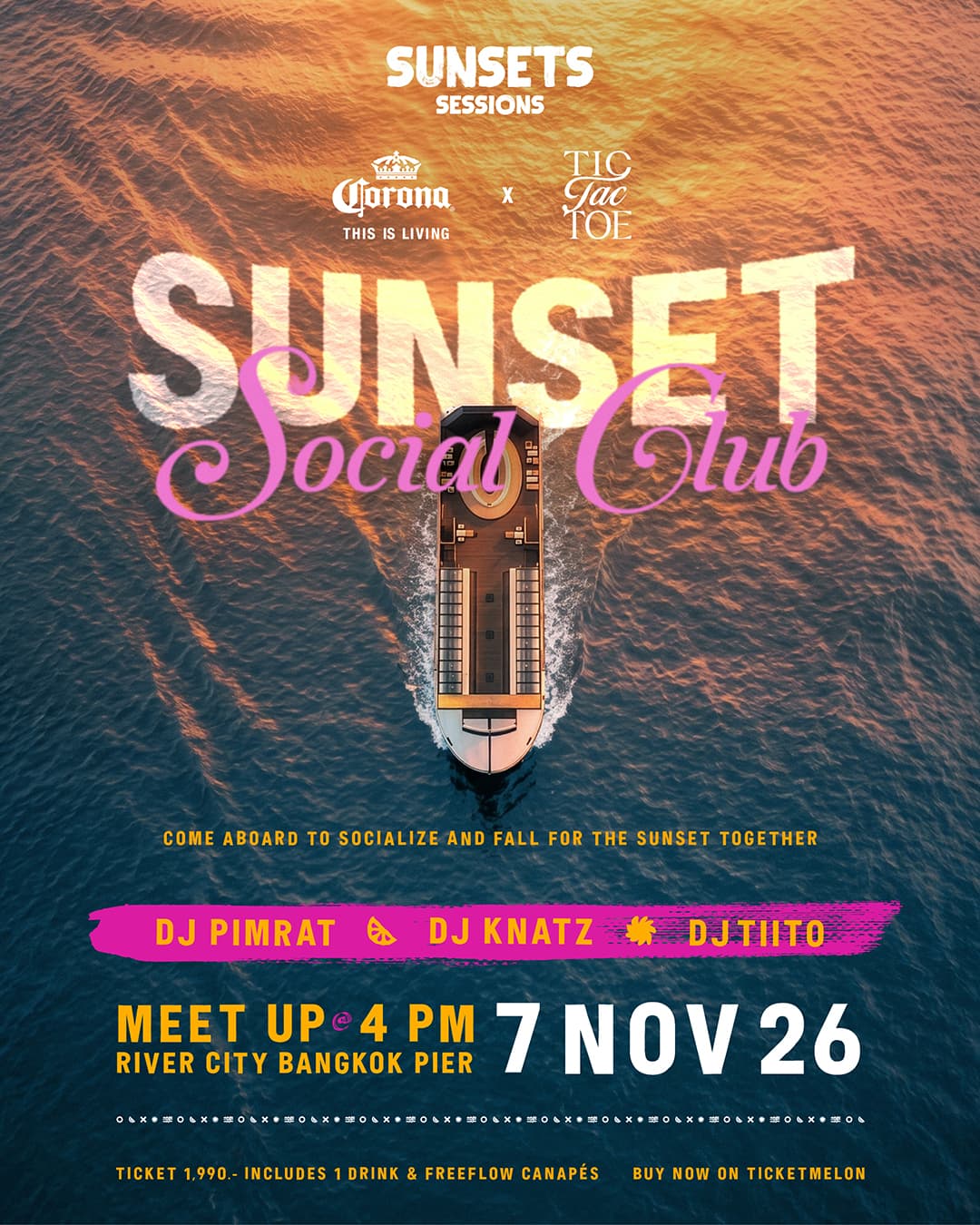 Corona Sunset Social Club x Tictactoe flyer