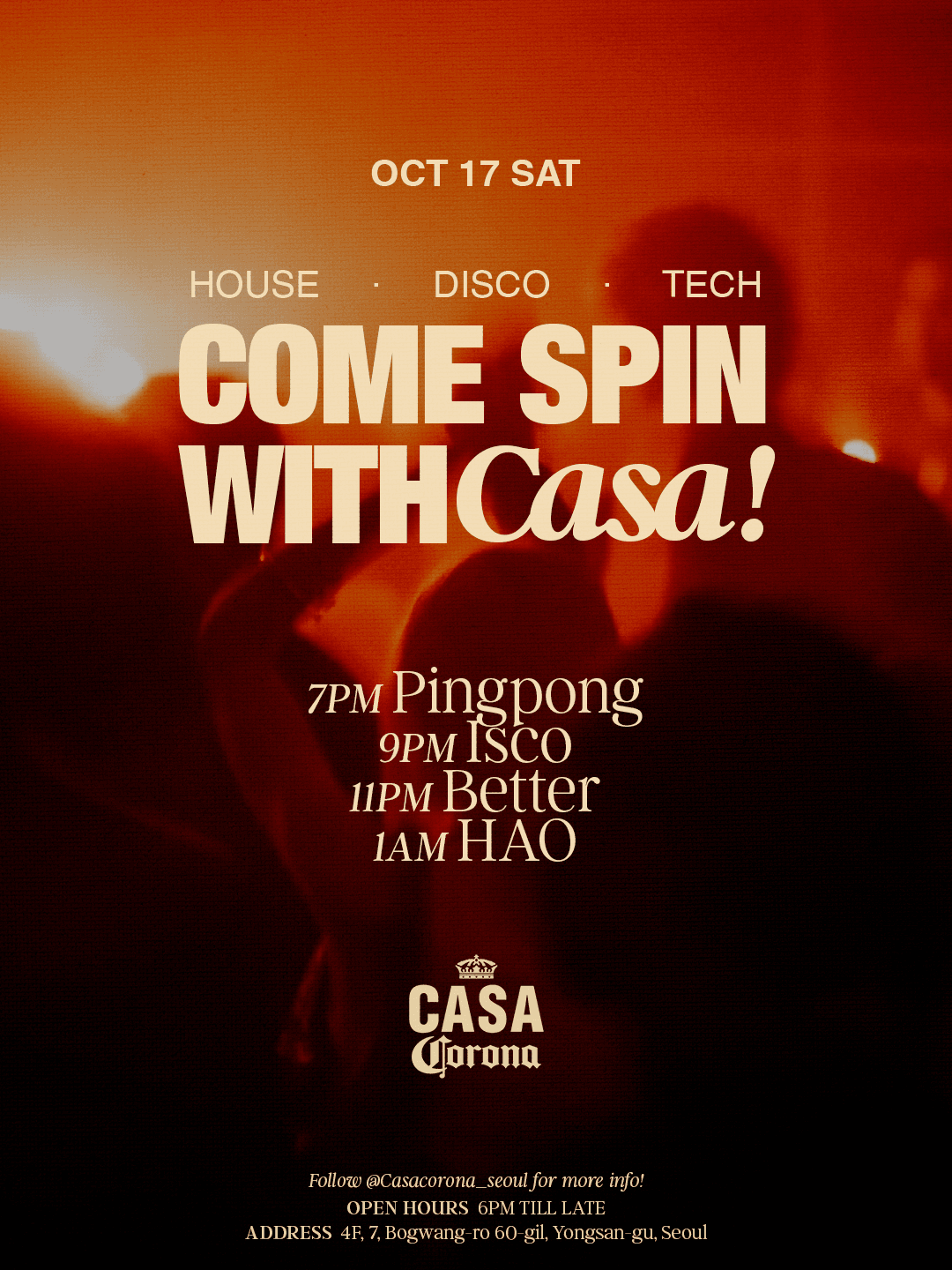 Come SPIN with Casa flyer