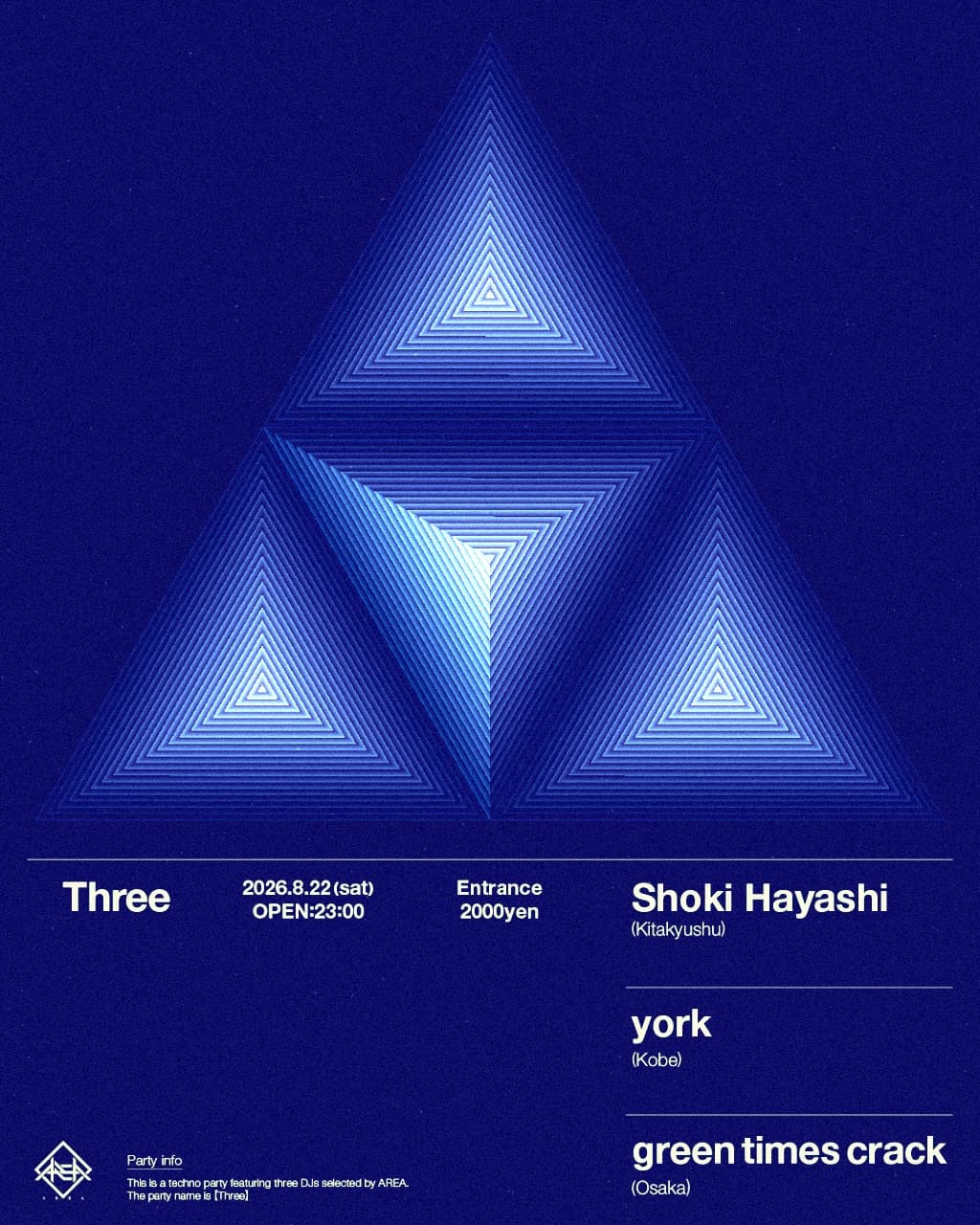 Three presents AREA OSAKA flyer