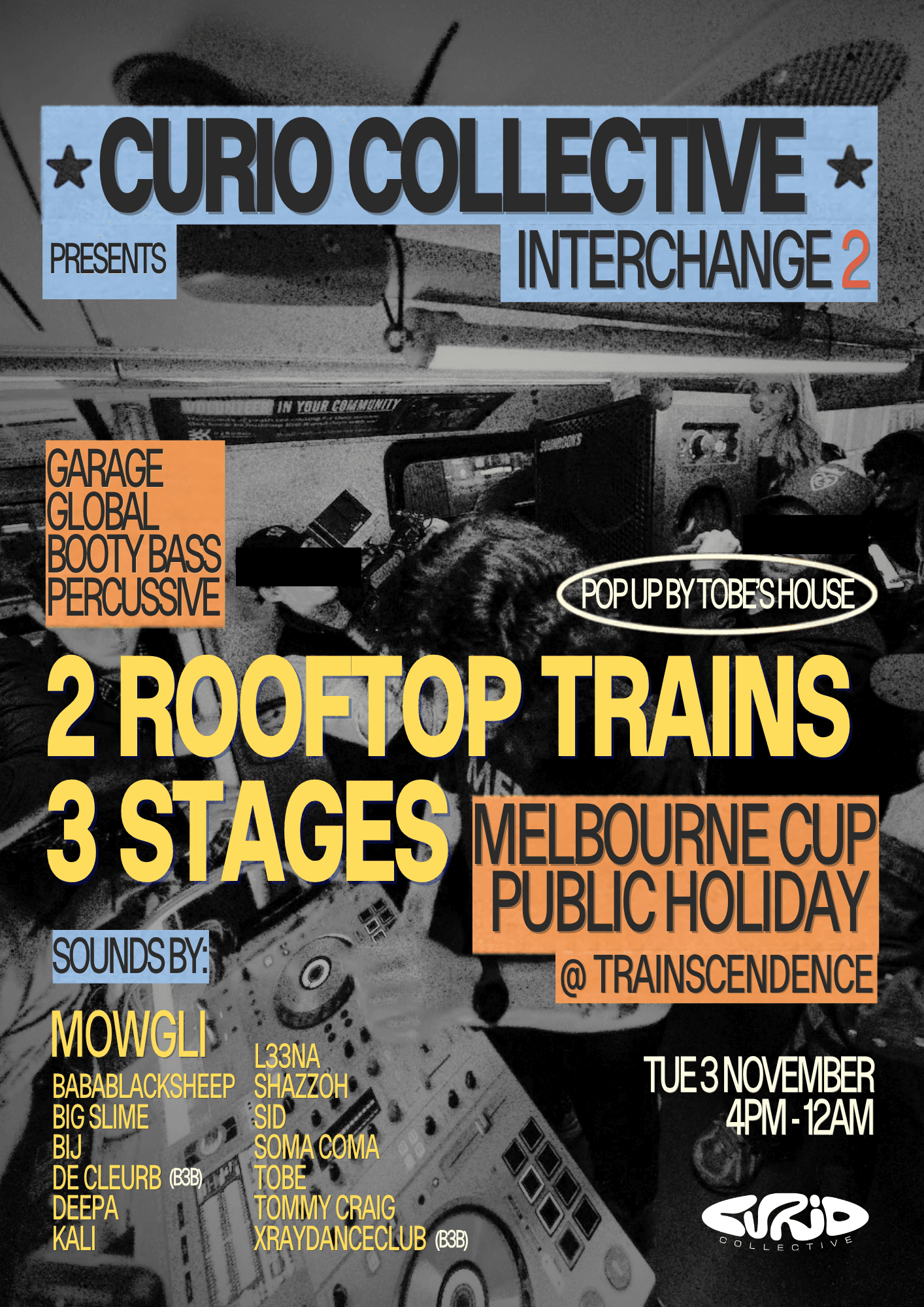 PUBLIC HOLIDAY TRAIN PARTY: Curio Collective flyer