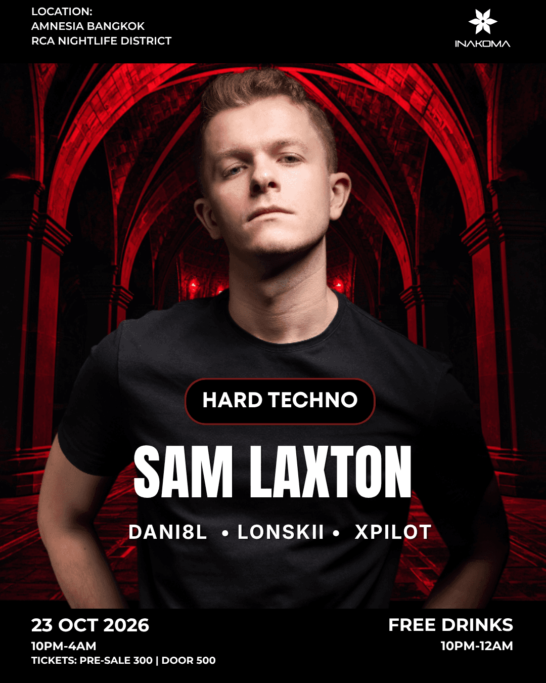 INAKOMA Hard Techno: Sam Laxton flyer