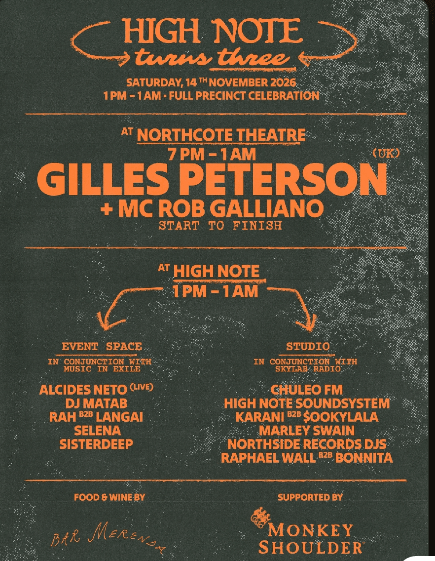 High Note Turns 3 feat. Gilles Peterson (UK) + MC Rob Galliano flyer