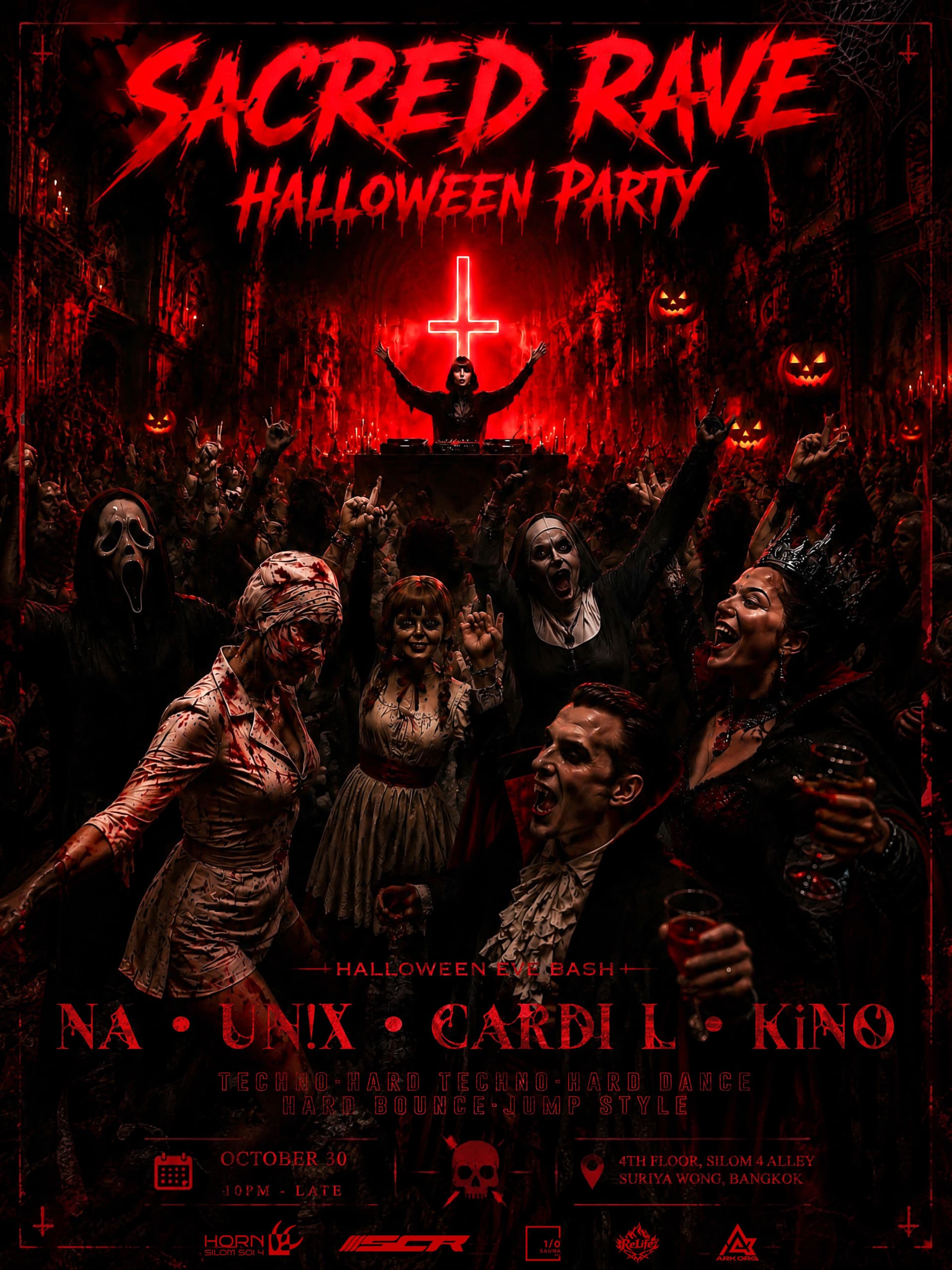 SACRED RAVE Halloween Party flyer