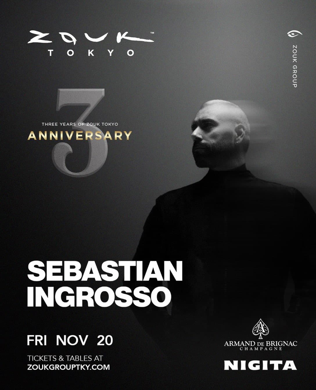 Sebastian Ingrosso at Zouk Tokyo 3 Year Anniversary flyer