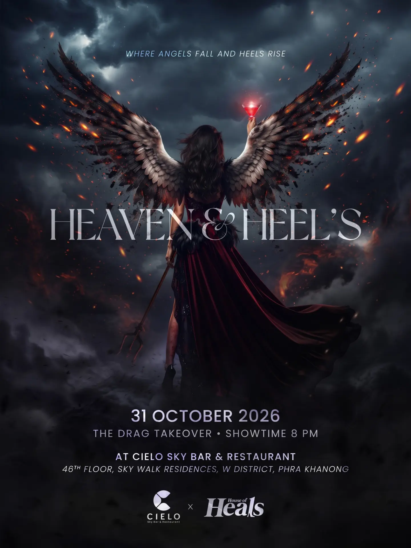 Cielo Sky Bar x House of Heals - "Where Angels Fall and Heels Rise" flyer